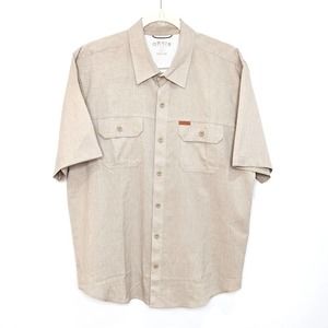 Orvis Shirt Mens Large Button Front Fishing Outdoor Short Sleeve Beige Tan